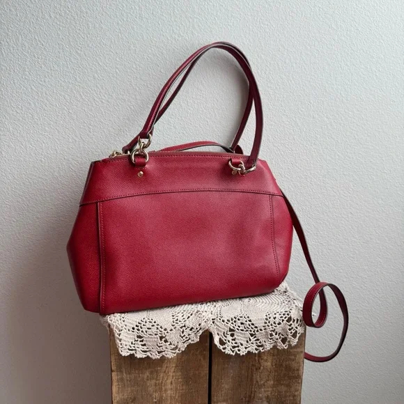 Coach Brooke Carryall Red Crossgrain Leather Shoulder and Crossbody Purse - Picture 3 of 11